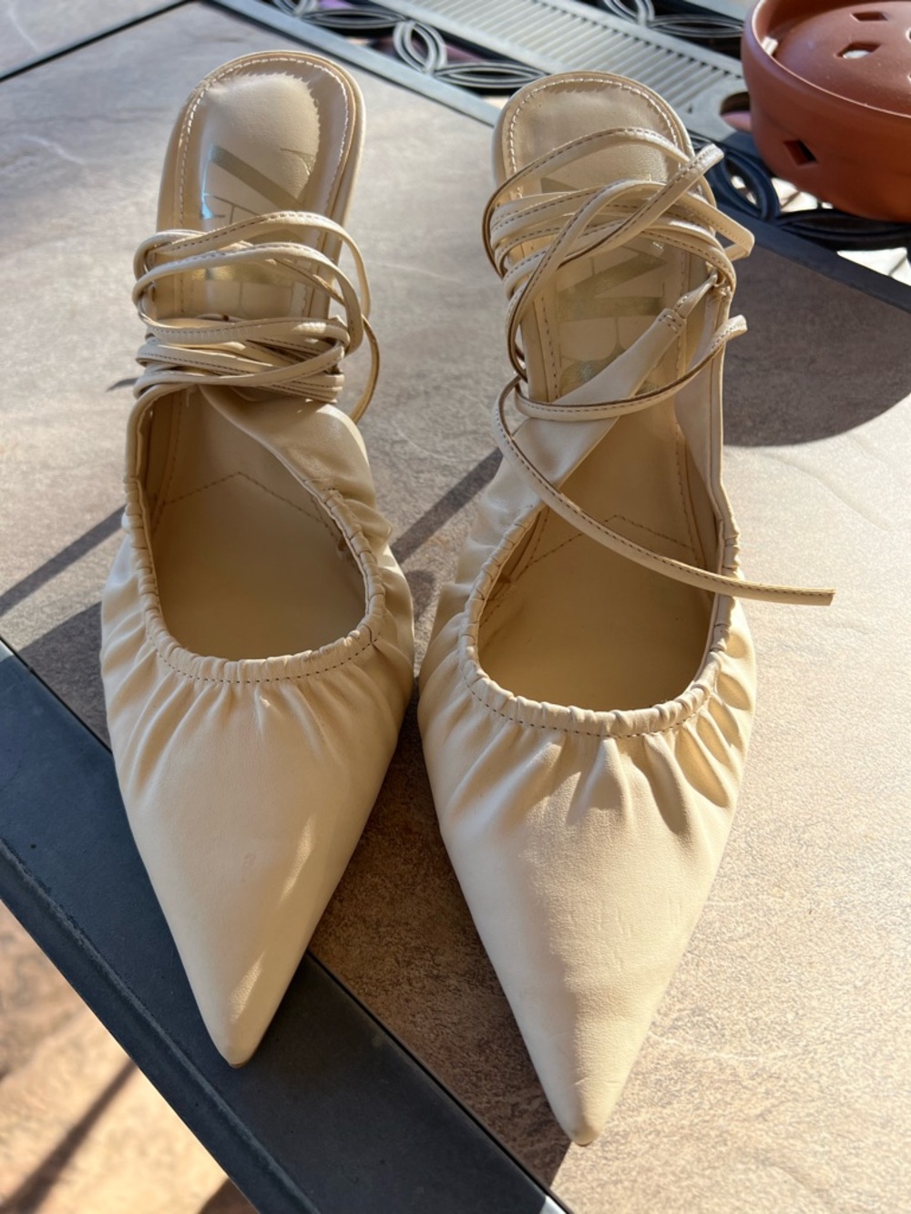 Zara Cream Ankle Wrap Heels